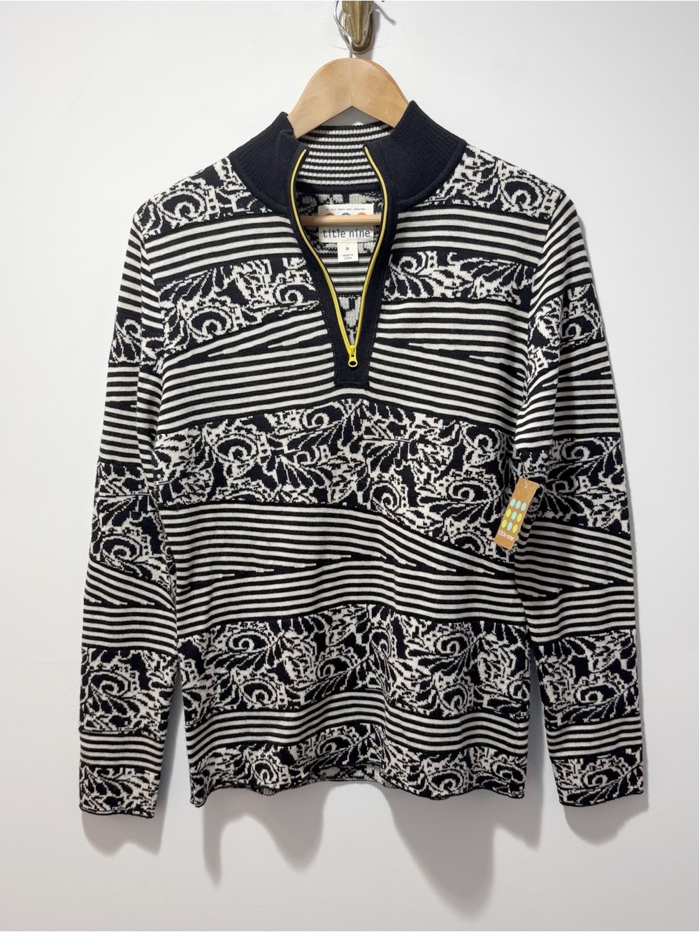 Title Nine Pullover  Quarter Zip Washable Wool Sweater Size Medium New With Tag